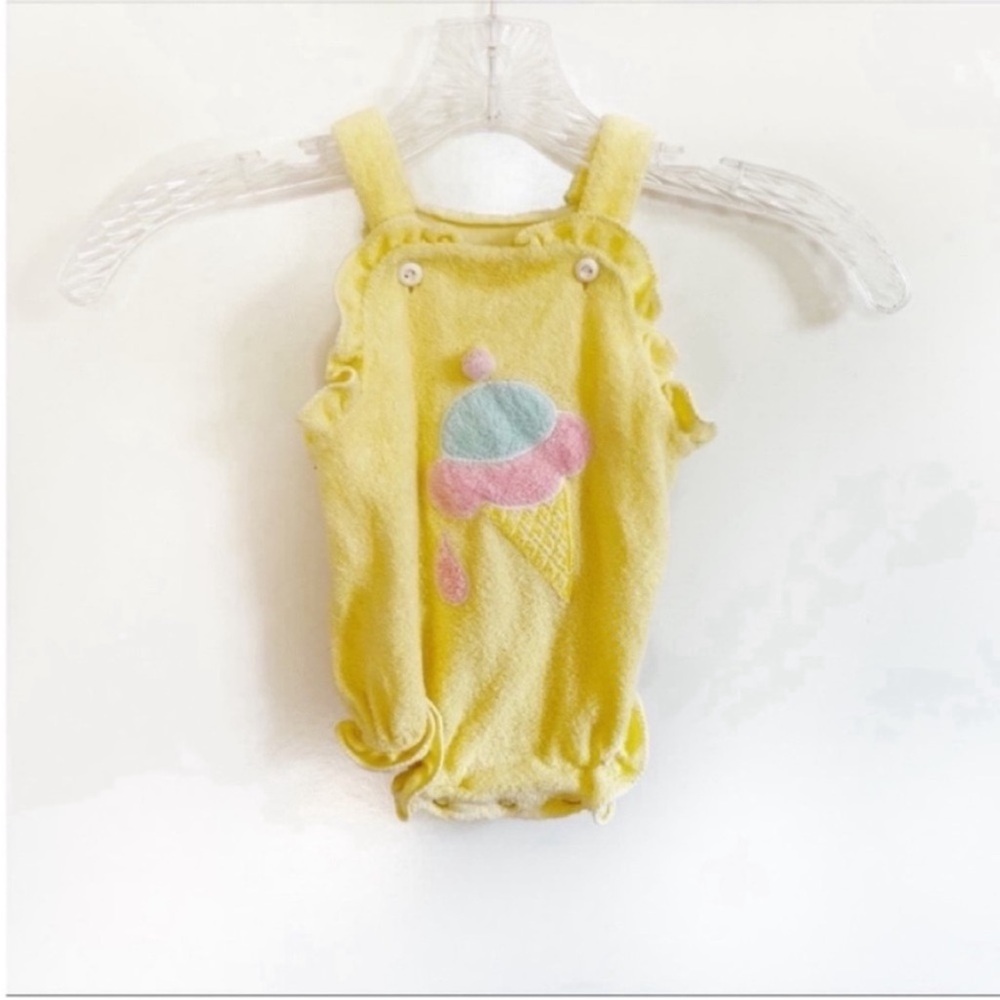 Carter's romper yellow terrycloth vintage ice cream bubble ruffles